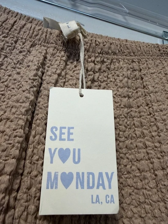 See You Monday Wide Leg Textured Pants in Tan - Picture 2 of 5